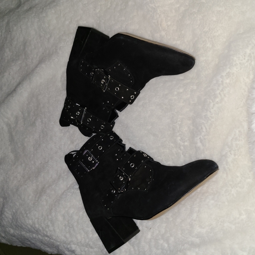 Rebecca Minkoff S. 7 M Black Suede Leather Studded Booties